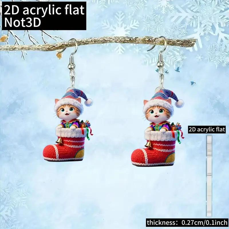 Gnome Cat and Kitten Christmas Earrings - Red Socks Acrylic