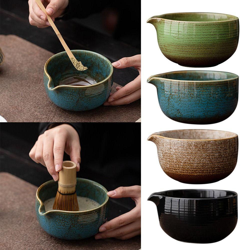 Ceramic Matcha Bowl Kiln Discoloration Smooth Green Tea Maker Cup High Temperature Resistant Large Capacity Tea Brush Stand
