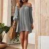 Women's Off-Shoulder Long Sleeve Loose Fit Straight Dress for Everyday Casual Wear
