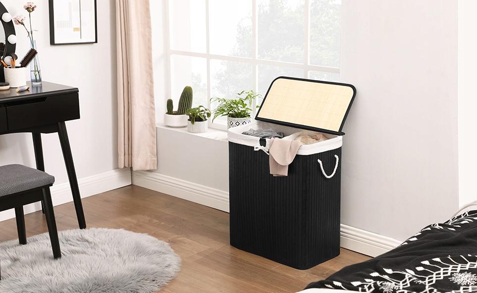 Laundry Basket with Compartments Black Bamboo Laundry Basket with Handle 100L