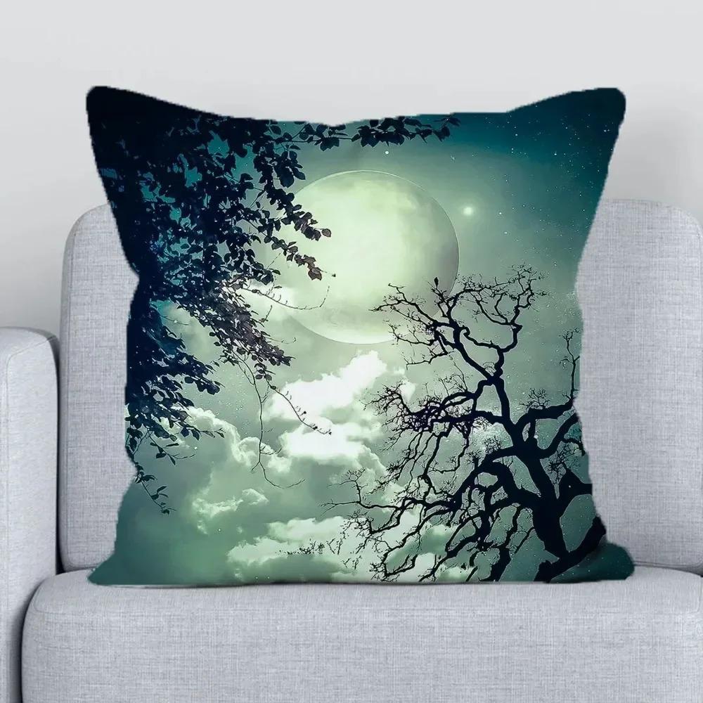 Forest Moon Pattern Decorative Pillow Cover Car Sofa Square Cushion Pillow Cover