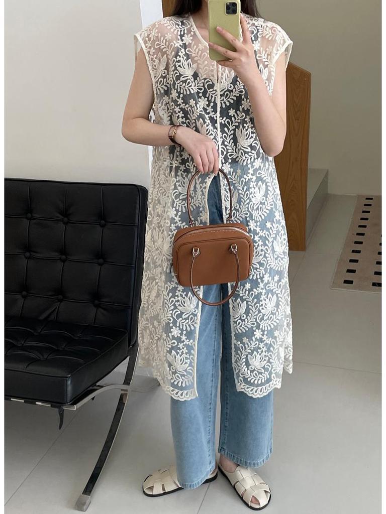 Taochuan Retro-Spitzen-Jacquard-Kleid mit mehrlagigem Kittel für Frühling/Sommer