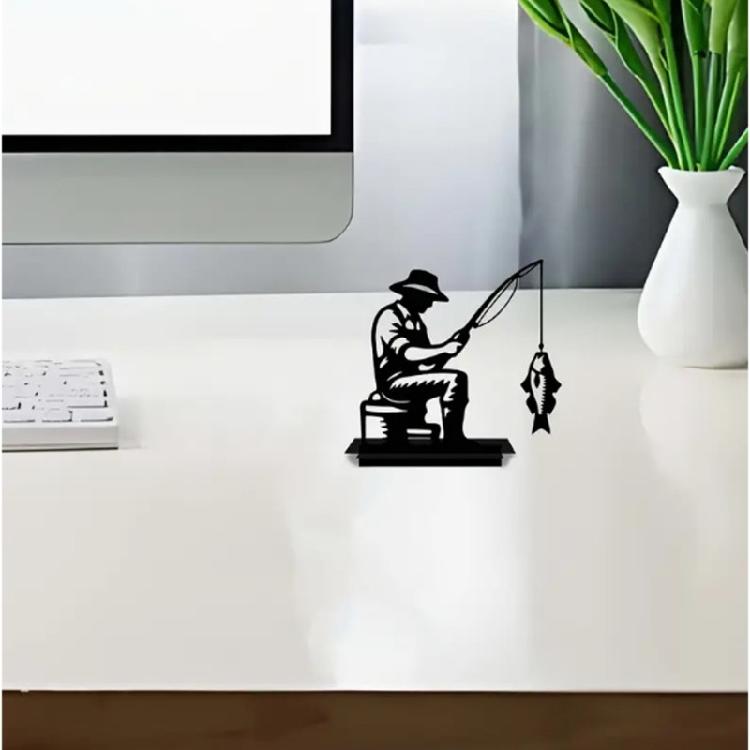 Escultura Clássica de Pescador em Ferro Fundido Ornamento Elegante de Mesa Presente Único Para Pescador Decoração de Casa Jardim