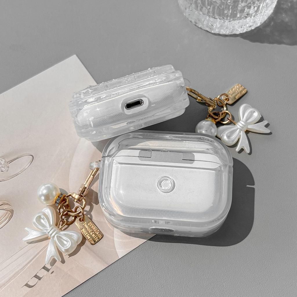 2026 Neue 3D-Schleifen-AirPods Pro 3 Hülle, Transparente Glitzer-Schutzhülle für AirPods 4, Transparente Phantom-Stoßfeste Kopfhörerhülle für Damen