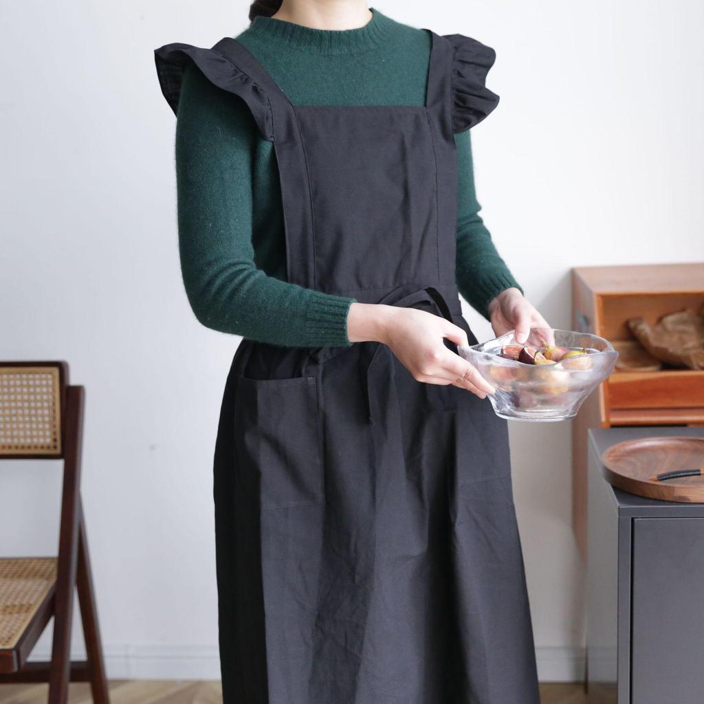 Korean Style Puff Sleeve Ruffle Apron - Artistic, Girly, Stain-Proof for Coffee Shop, Garden, Bakery, Kitchen.