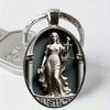 Fashion Alloy Keychain Pendant Round Metal Keyring with Justice Lady Sculpture Design Durable and Lightweight Key Holder for Everyday Use