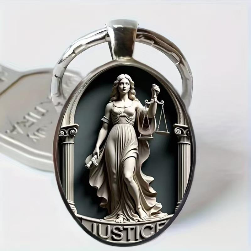 

Fashion Alloy Keychain Pendant Round Metal Keyring with Justice Lady Sculpture Design Durable and Lightweight Key Holder for Everyday Use One Size