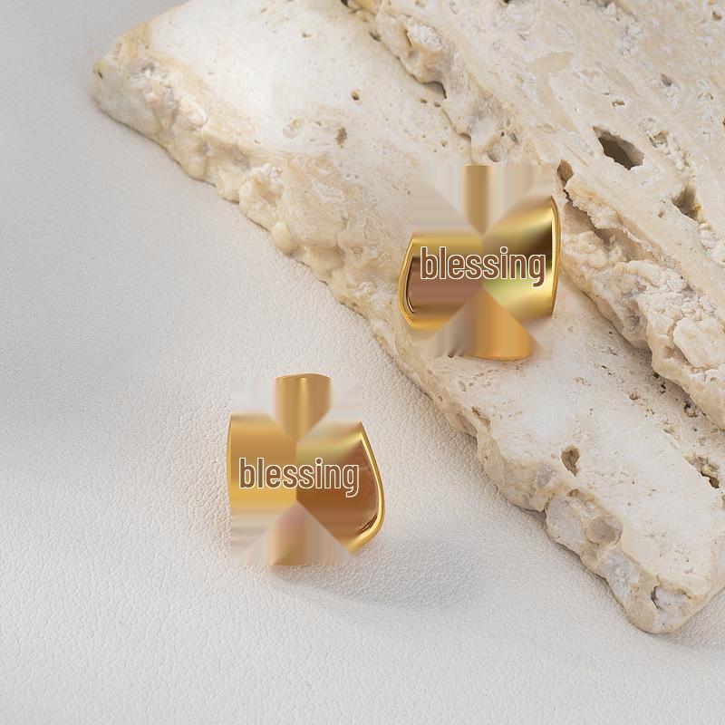 Reversible Maillard Zircon Geometric Square Ear Cuffs with Drip Glaze Design