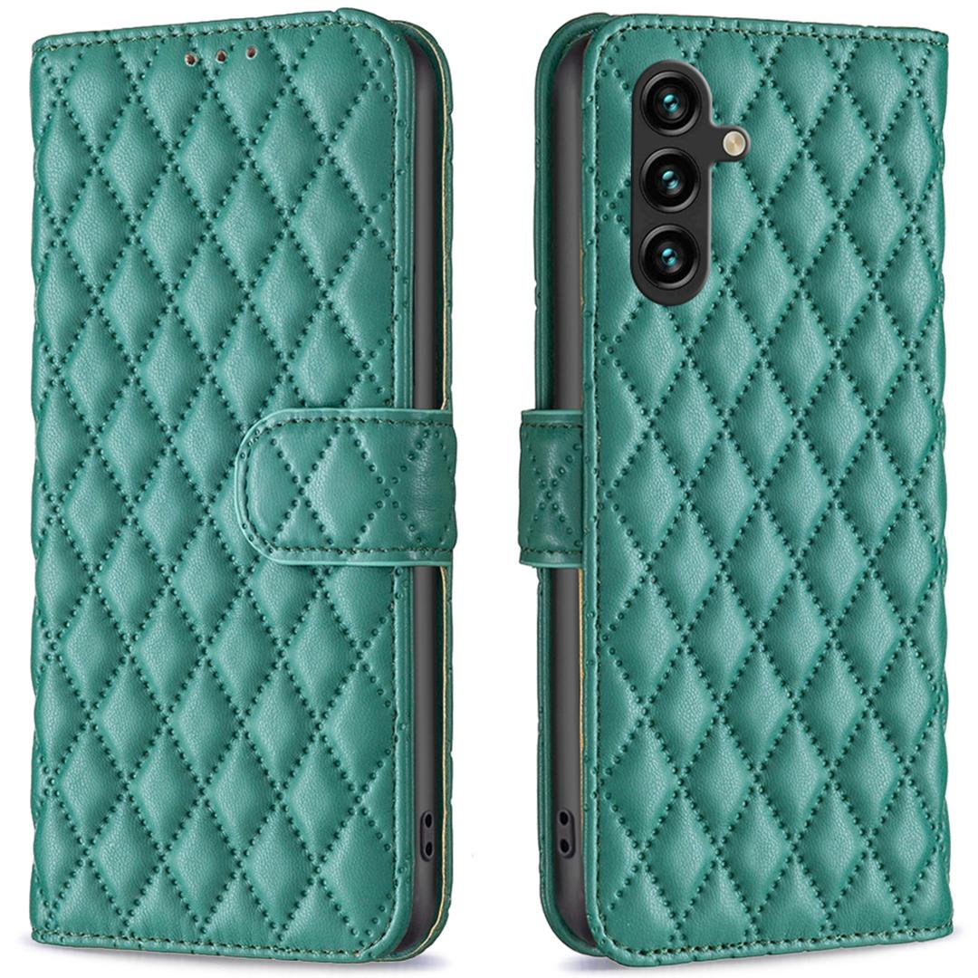 

BINFEN COLOR BF Style-14 For Samsung Galaxy A16 5G/A16 4G Case Rhombus Leather Phone Wallet Cover Green