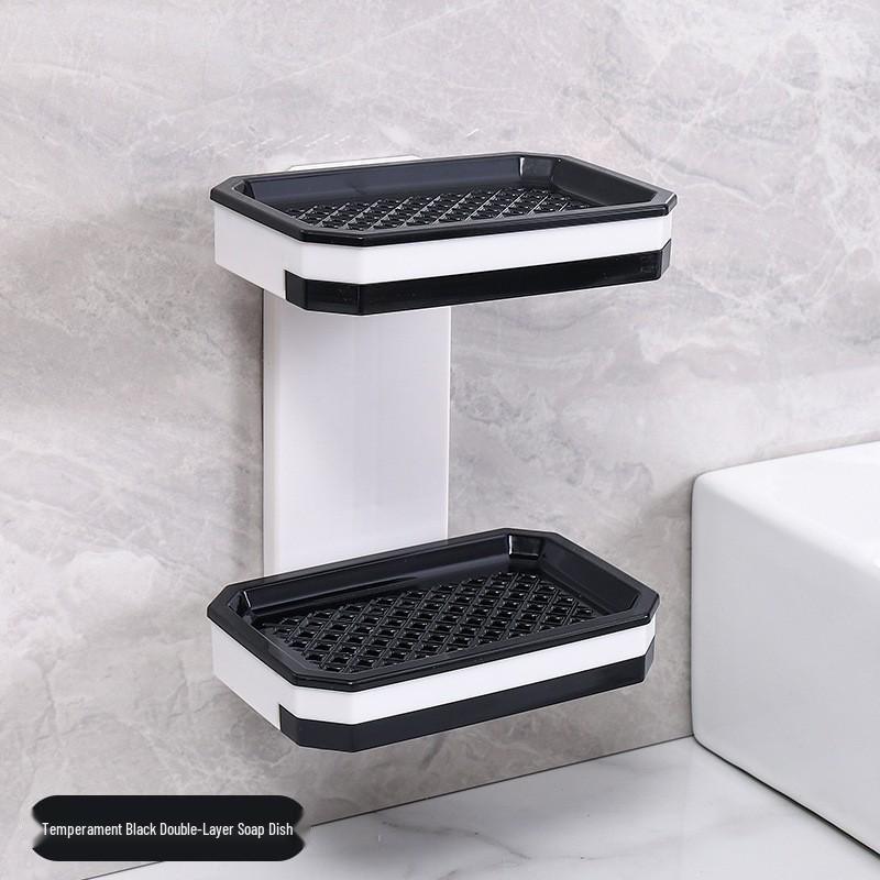 Wall-Mounted Double-Layer Soap Dish: Punch-Free Bathroom Storage Tray