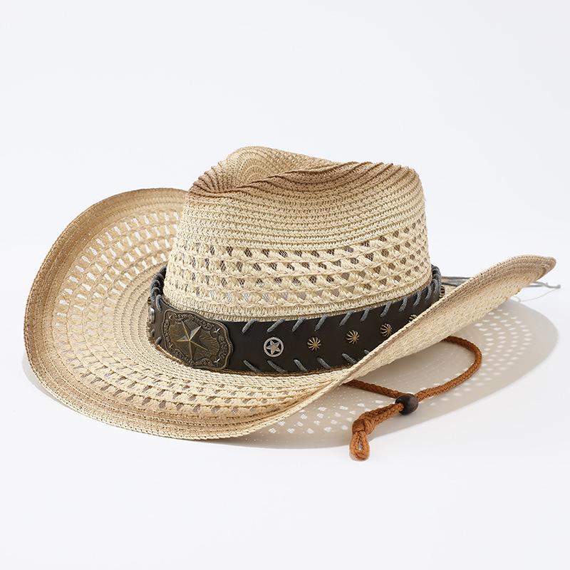 New western cowboy straw hat European and American gradual change color retro panama straw hat fashion jazz top hat