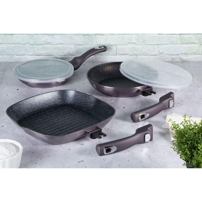 Set 2 Poêles à Frire et Poêle à Griller Induction 20-24-28 cm, Poignées Amovible Berlinger Haus Carbon Pro Gris Foncé 55506