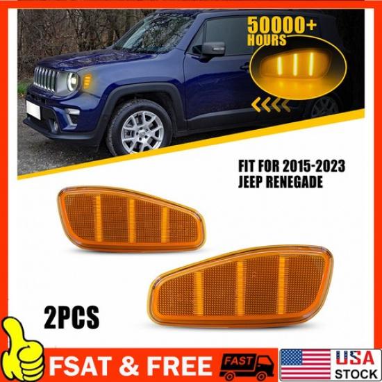 For 2015-2023 Jeep Renegade Fender Side Marker Light Turn Signal Lamp Amber Pair
