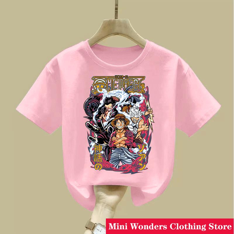 New One Pieces Luffy Summer Short Sleeve Anime Printed Tshirt Children Summer Cool Streetwear Boy Girl Kids Short Sleeve Tops