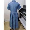 Women's Casual Denim Shirt Dress - Summer Short Sleeve Button-Down Midi Dress with Collar and Pockets, Comfortable Stretchy Jean Dress
