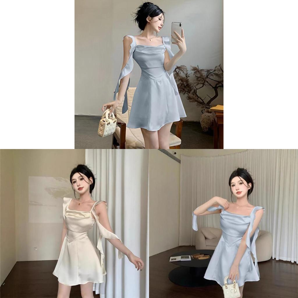 Private Lady Satin Strap A Line Dress With Waist Tuck For Summer 2025