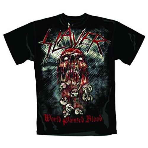 Slayer Men World Painted Blood Skull Short Sleeve T-Shirt, Black, XX-Large M
