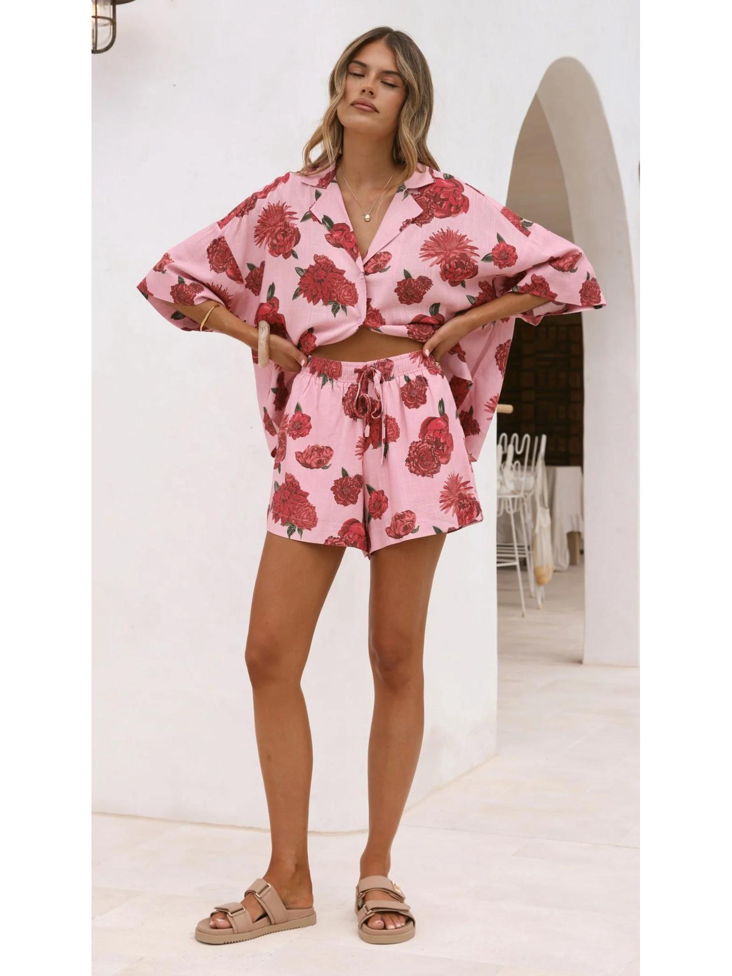 2025 European & American Style Fashion Linen Casual Shirt & Cardigan Shorts Set Extra Large