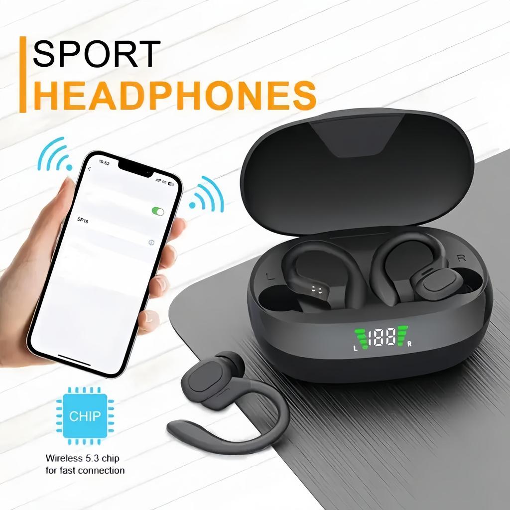 Bezprzewodowe słuchawki sportowe Bluetooth 5.3 IPX5 Słuchawki douszne Etui ładujące 300mAh Haczyki na uszy Słuchawki 3D HiFi Stereo Zestawy słuchawkowe