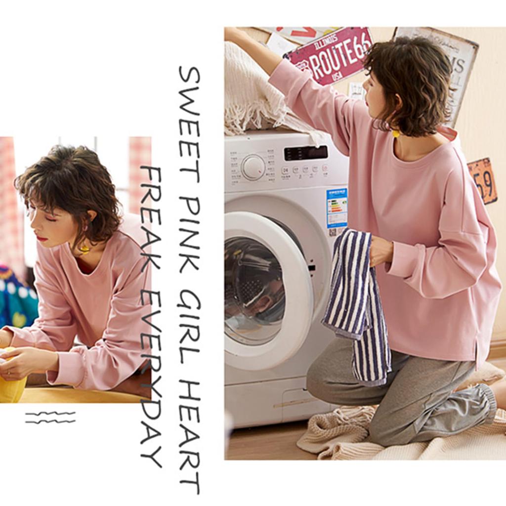 ZUEVI Pajama Long Solid Check Loose Pink and Gray Women's Set, Sleeves, Pair, Cotton, Colors, Pattern, Fit, Spring, Summer, Fall, (ZJP0024PG-XXL)