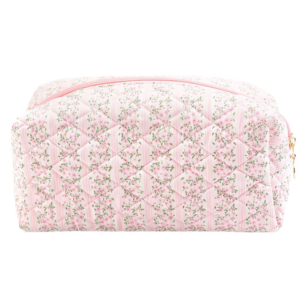 Women Floral Cosmetic Bag Large Capacity Cotton Aesthetic Toiletry Purse Zipper Closure Padded Organizer Bag Female Travel Bag