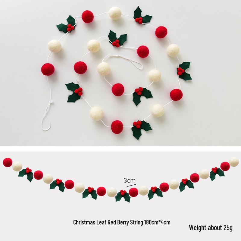 NUCHI Wool Felt Red Berry Leaf Ball String Pendant - Christmas Tree Ornaments & Decorations
