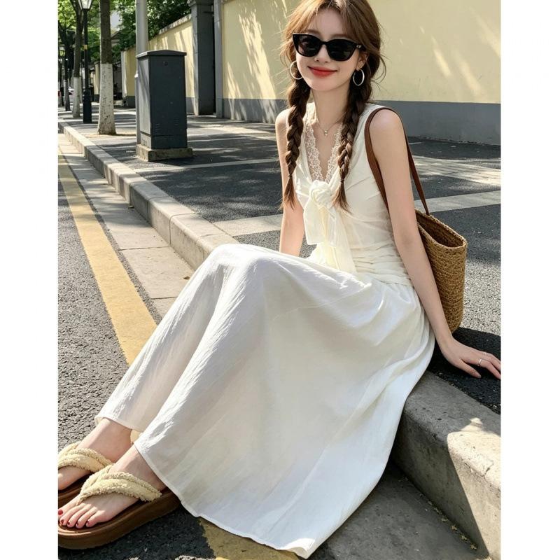 Gentle Wind White Dress Women's Summer New French Long Skirt Huge Good-looking Summer Small Waist
