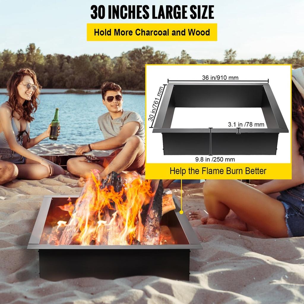 Fire Pit Ring, 36-Inch Outer/30-Inch Inner Diameter Fire Pit Insert,1.5 Mm Thickness Fire Ring, DIY Steel Ring with Tongs In-Ground Fire Pit Liner for