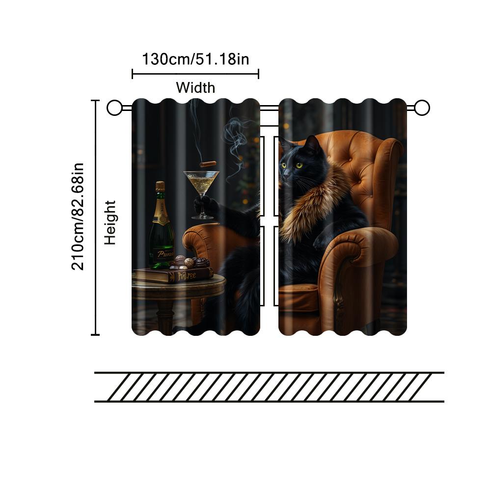 2 pcs   filtering curtains (excluding rods   non-movable   without batteries) Chic Noir Cat for use in bedrooms and living rooms