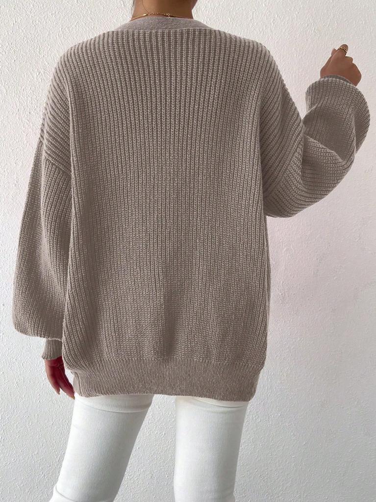 Cross-border Europe, America, Amazon women's clothing is popular, solid color loose large size knitted cardigan, comfortable single-row pearl buckle j