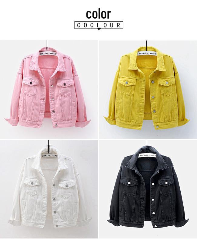 Damen Übergröße Koreanischer Stil Farbige Jeansjacke - Kurz, Lockere Passform, Langärmlig, Frühling & Herbst Kollektion