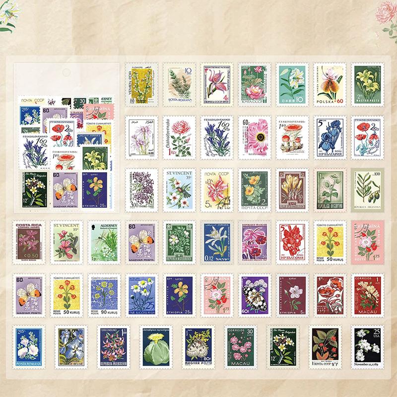 

50 Sheets Philatelic Museum Series Postage Stamp Theme Stickers Scrapbooking Material Handmade Diary Album Junk Journal Supplies