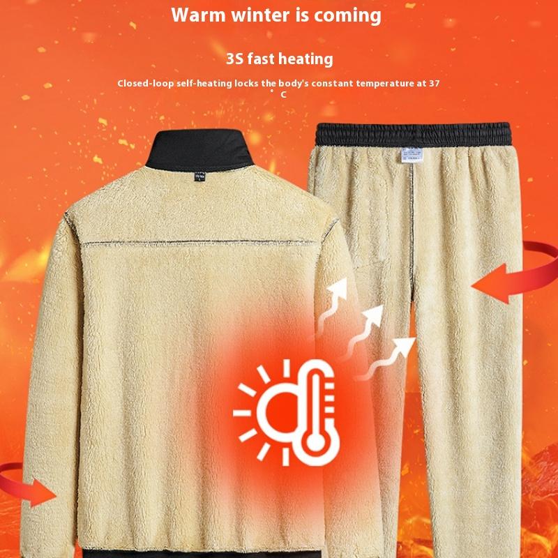 Lamb Fleece Stand Up Collar Sports Set, Casual Winter Wear, Hoodie, Men's 2 Piece Set