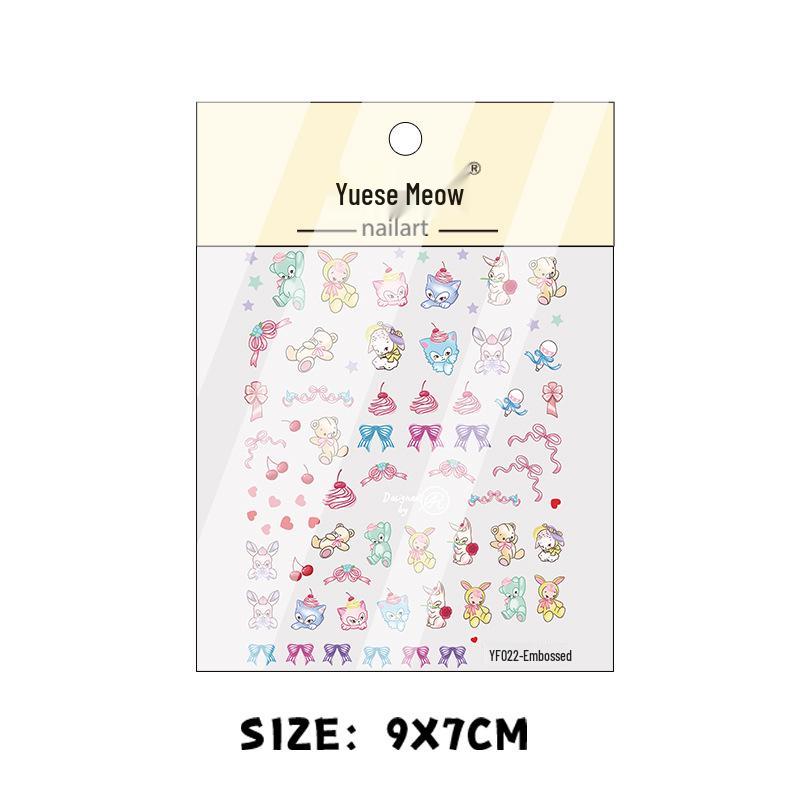 

5D Cute Bear, Bow, & Rabbit Embossed Nail Art Stickers for DIY Nails YF022