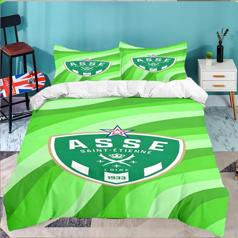3PCS Green Saint-Etienne Football Bedding set,Ideal for1pc Duvet Cover And 2pcs Pillowcases Perfect for Christmas gift,Ideal for Bedroom, Dormitory