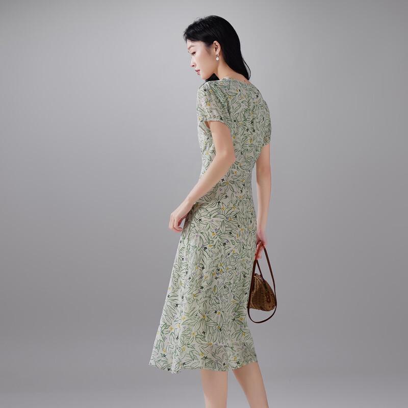 SOFSIL 2026 Summer French V-neck Floral Silk Dress