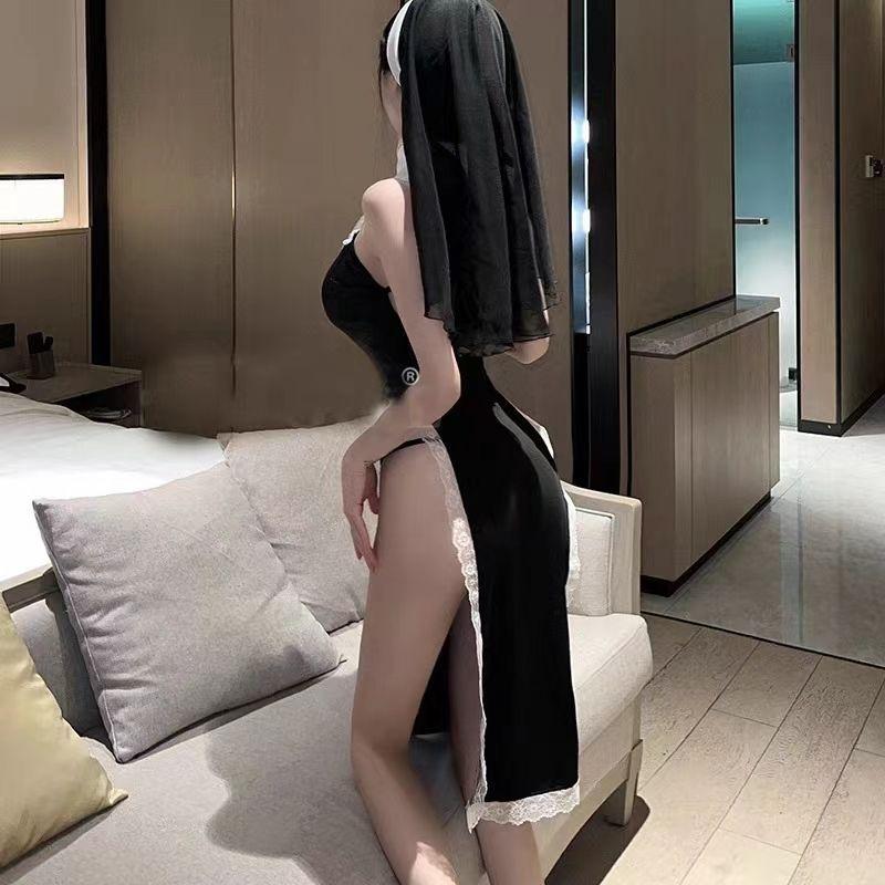 Schwester-Uniformen, Cosplay, sexy Versuchung, dünn, V-Ausschnitt, necken, erotisches Kostüm, Tanga, dreiteiliges Set