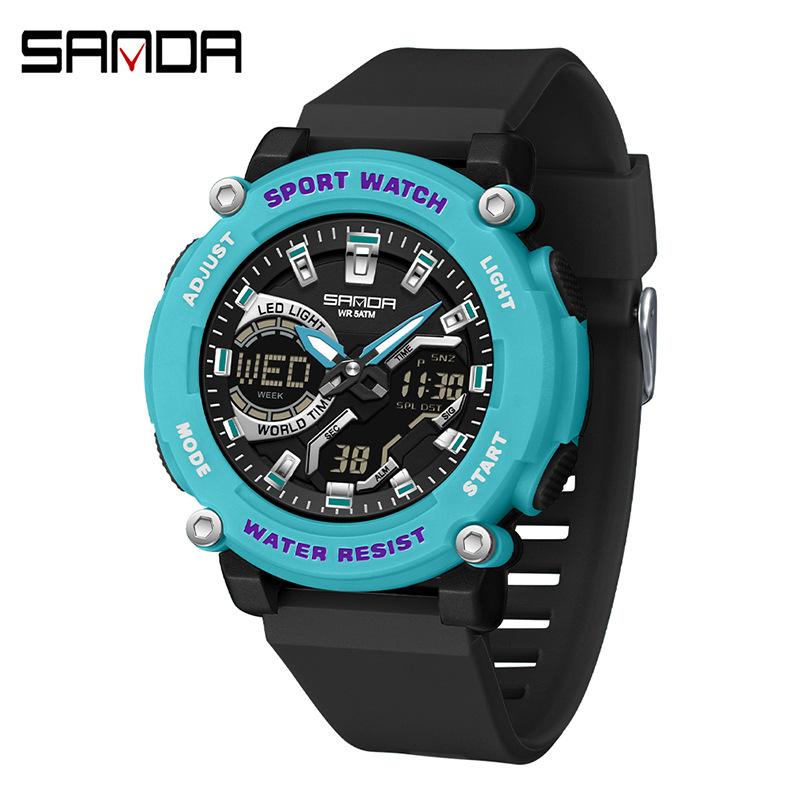 Dual Display Sports Student Watch Men's 5ATM Waterproof Night Light Seismic and Drop resistant Electronic Watch