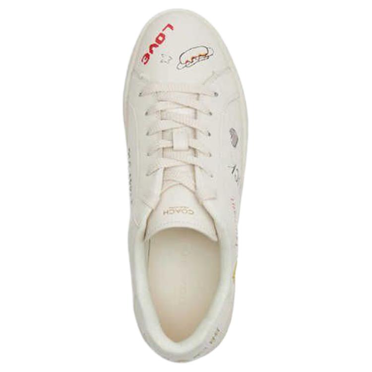 Coach Highline Synthetic Leather Printed Round Toe Lace-Up Low-Top Sneakers Women Sneakers White CAQ45-CAH