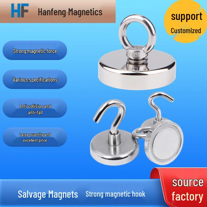 Neodymium Iron Boron Strong Salvage Magnet with Anti-collision Hook and Eyebolt
