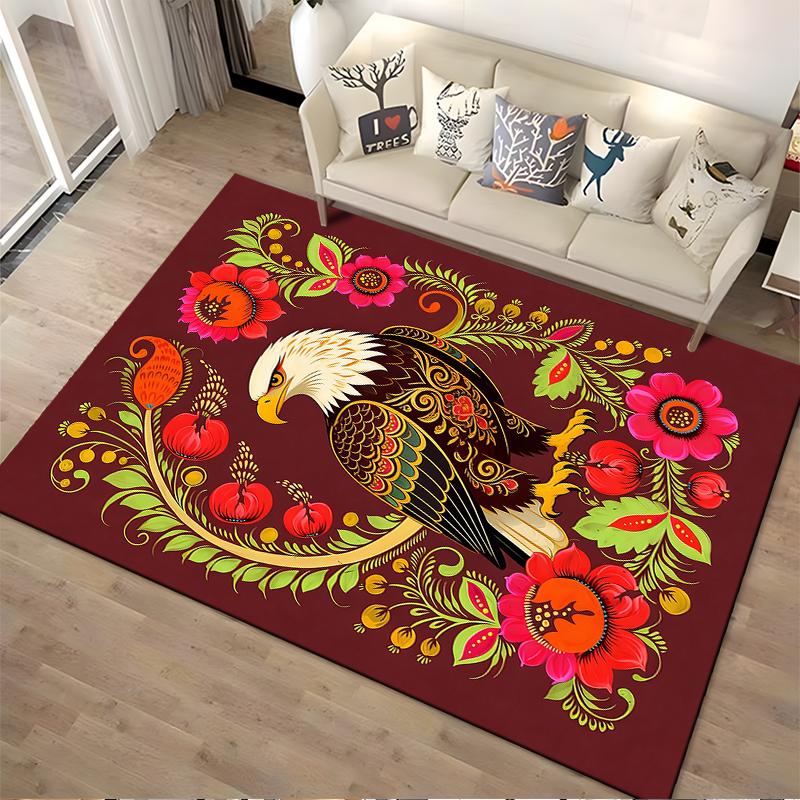 Eagle and Floral Pattern Carpet with Vibrant Red and Colorful Design Suitable for use as an anti-slip for living room bedroom sofas