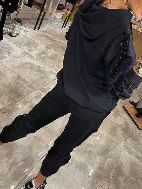 2024 Trendy Casual Sequin Pocket Sport Hoodie and Sweatpants Set