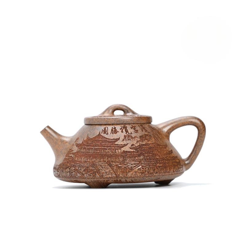

300ML Luxury Yixing Purple Clay Teapots Handmade Stone Scoop Pot Raw Ore Wood-fired Porcelain Section Mud Kettle Zisha Tea Set