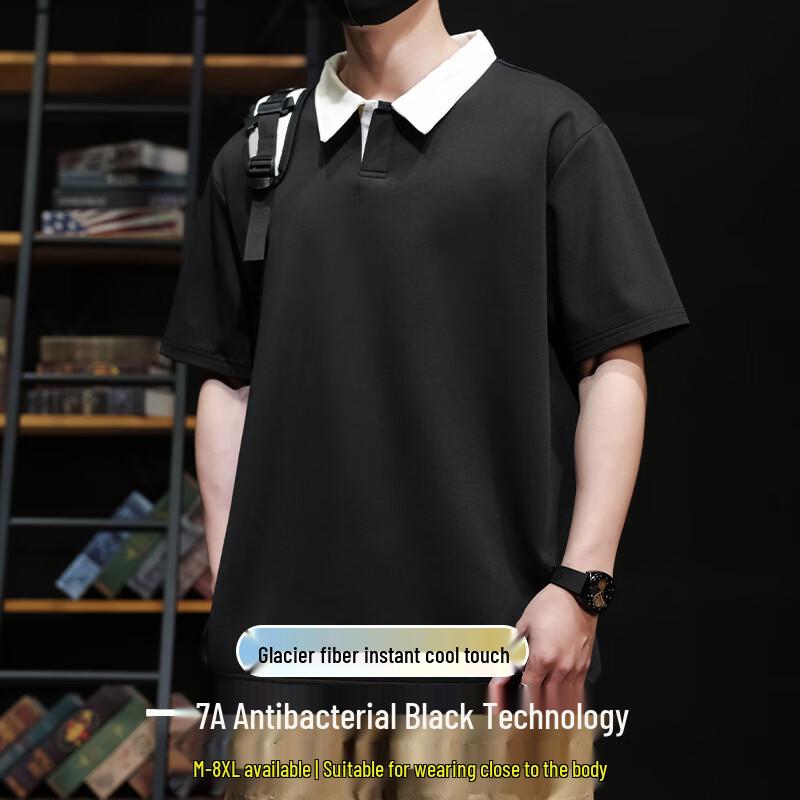 Мужская дышащая антибактериальная свободная футболка-поло из ледяного шелка 5XL