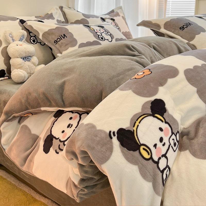 Winter Thickened Milk Velvet Four-piece Set Plus Velvet Warm Coral Velvet Quilt Cover Flannel Sheet Quilt Cover Bedding