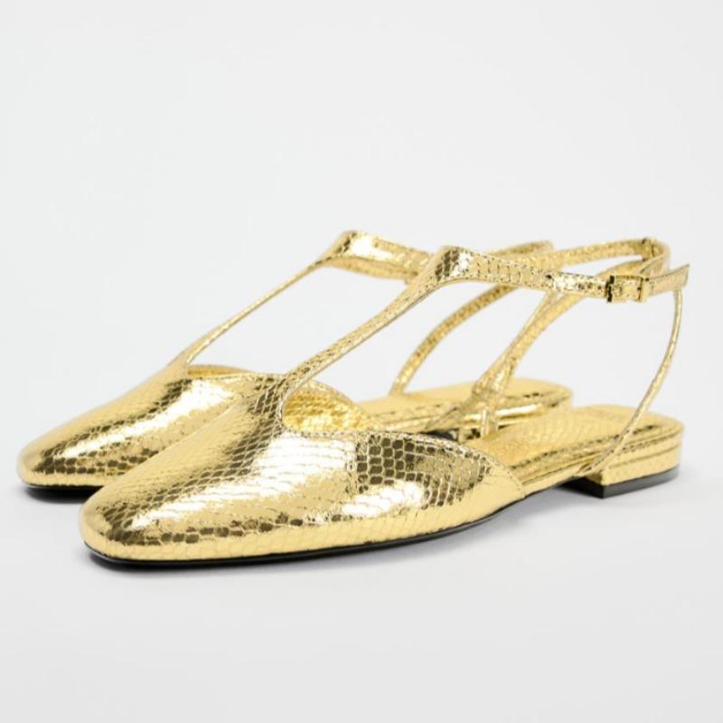 Spring Women Slingback Flats Designer Buckle Ankle Strap Fashion Gold Black Large Size Comfortable Ladies Mary Jane Shoes