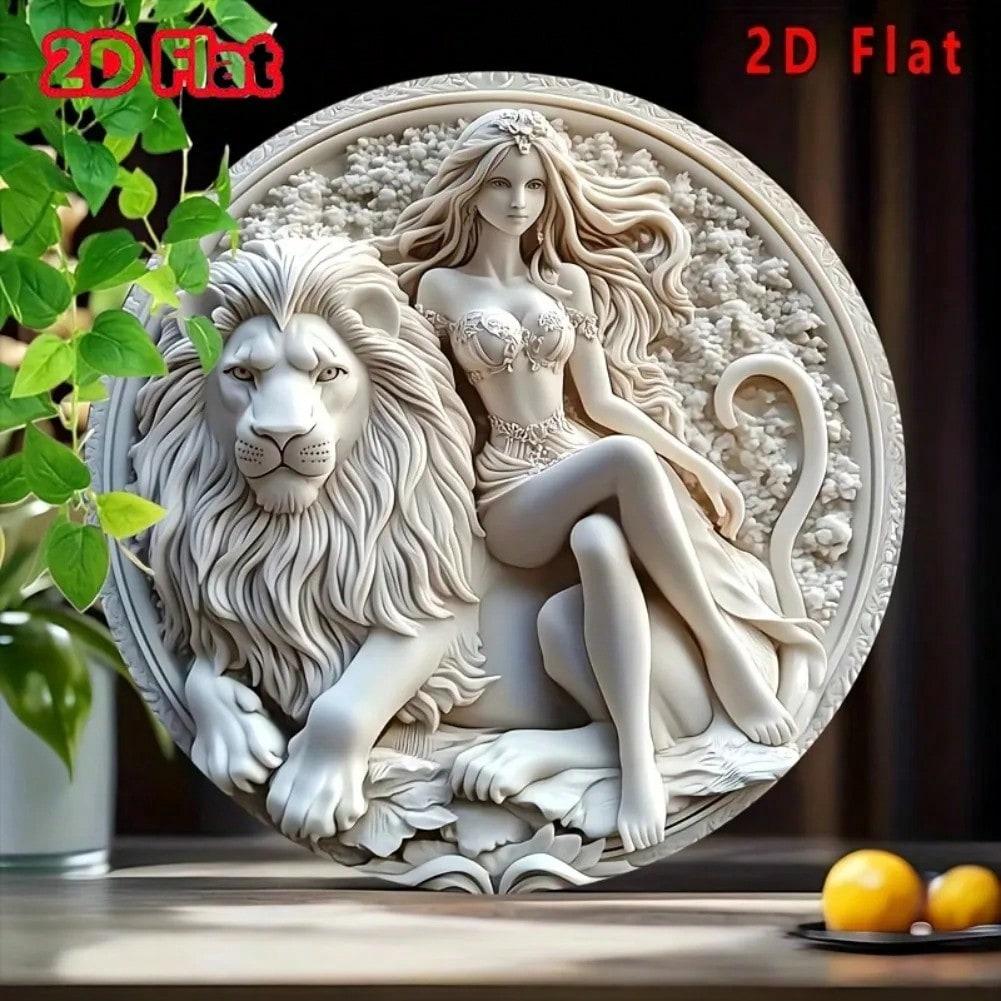 Vintage Round Woman Lion Aluminum Art Metal Wall Decor TYA34162-20x20cm разноцветный
