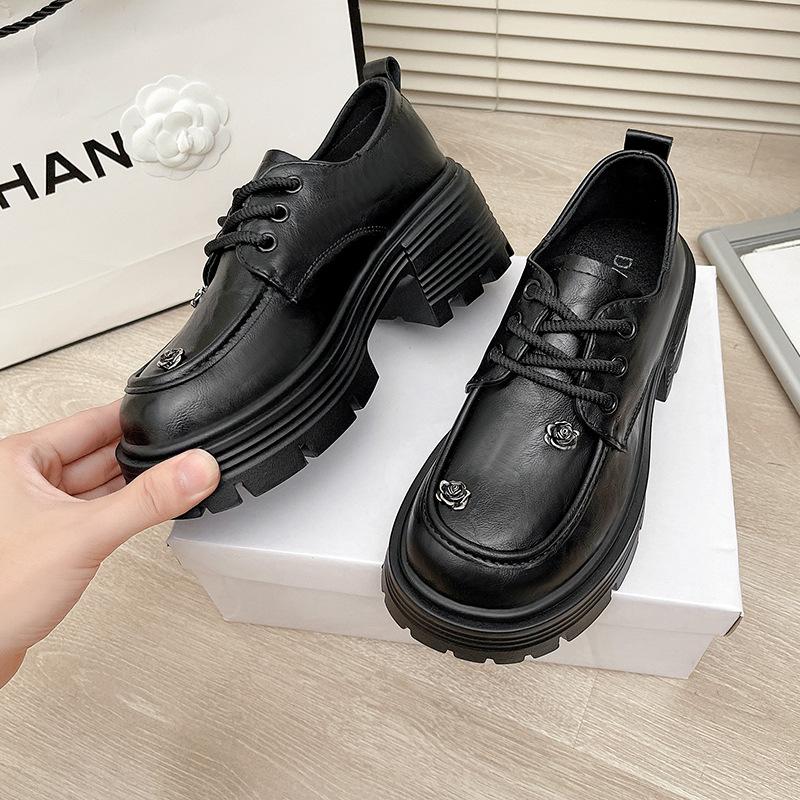 French Small Loafers 2025 Autumn New British Style Small Leather Shoes Fashion Versatile Thick Heel Platform Single Shoes