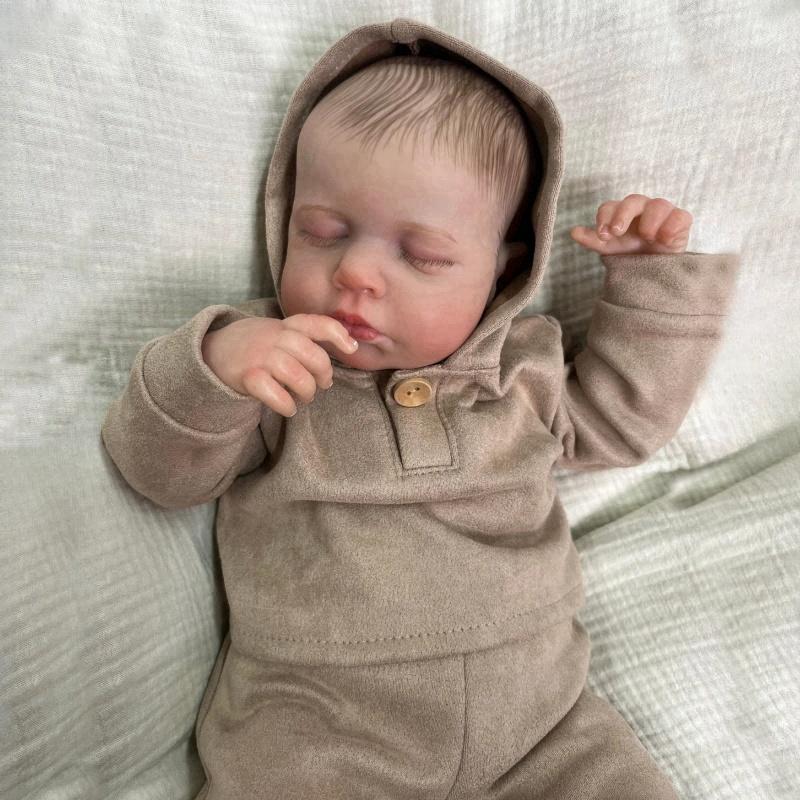 Realistic 49 Cm Reborn Baby Doll Finished Asleep LouLou Soft Cuddly Body Lifelike Handmade 3D Painted Skin Visible Veins Collectible Art Doll Kid Gift