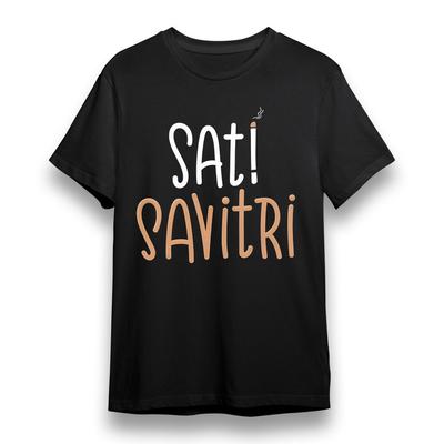 Women's T-shirt With Playful Sat Savitri Graphic Black 100% Cotton Plus Size Tee